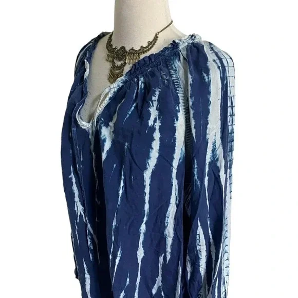 Knox Rose XL blue & white tie dyed boho long sleeve top‎ - Picture 4 of 8